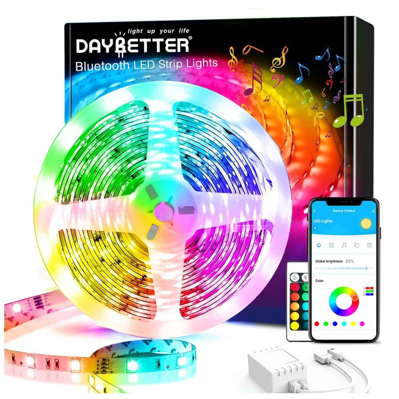 DAYBETTER Smart Led Lights 32.8 ft, 2835 RGB Led Strip Lights Kits with 24 Keys Remote, App Control Timer Schedule Led Music Strip Lights - Image 1